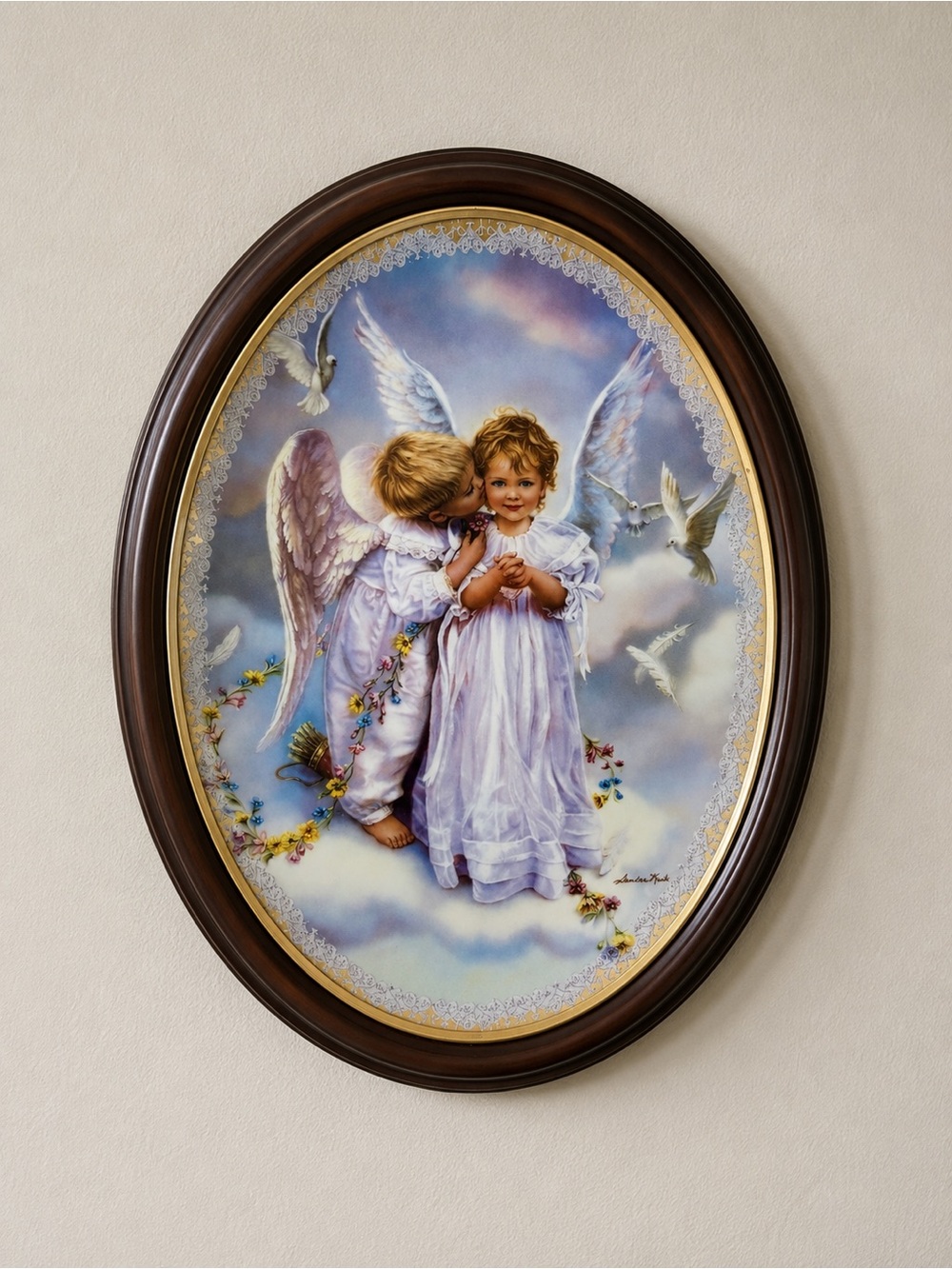 The Bradford Exchange Sandra Kuck Angel Kisses Framed Collector Plate 1999 COA